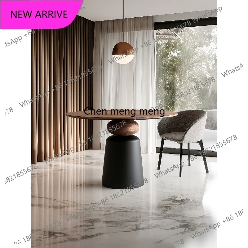 

cqy Italian minimalist solid wood round dining table designer household round table creative dining table