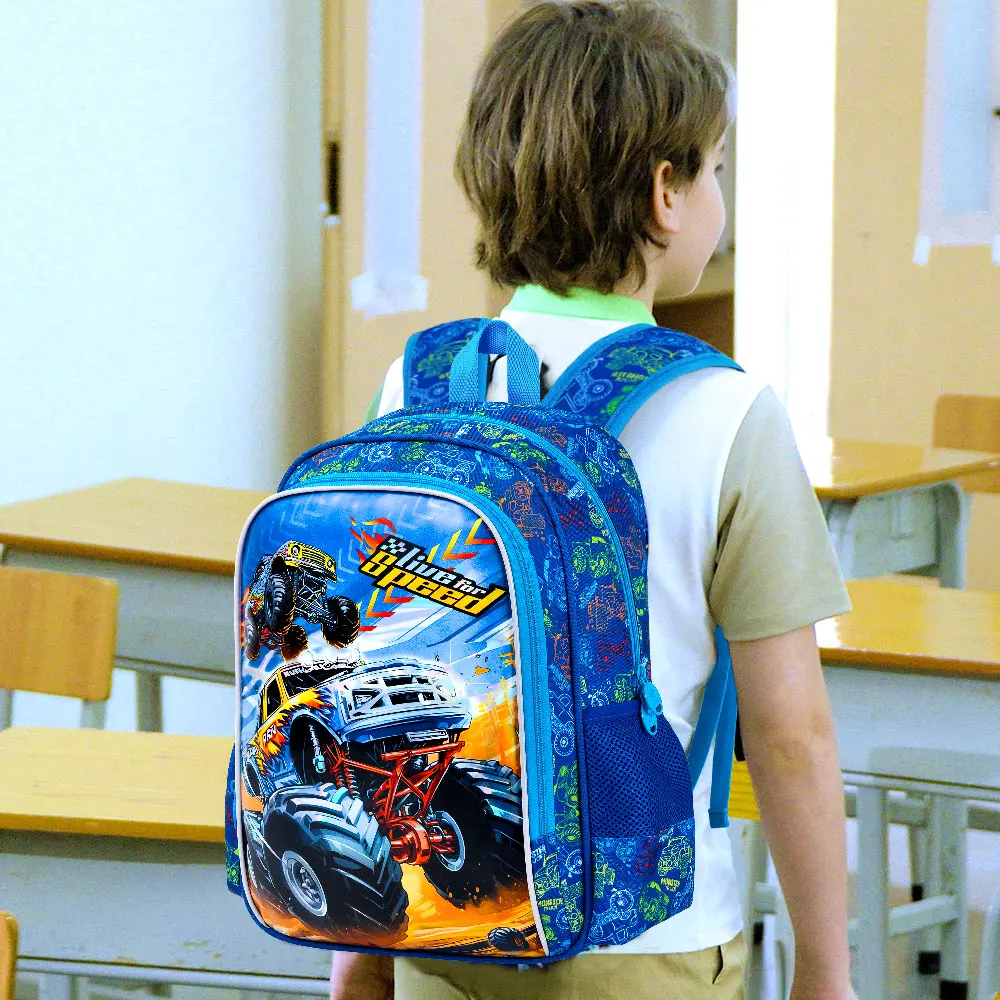 Ransel Truk Anak Laki-laki 3 Buah, Tas Buku Mobil Anak dengan Kotak Makan Siang, Tas Sekolah Tahan Air untuk Balita Prasekolah Dasar