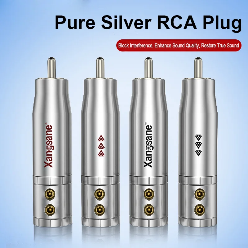 High End RCA Audio Connector Pure Red Copper with Silver / Rhodium Plated RCA Male Plug Jack 11mm
