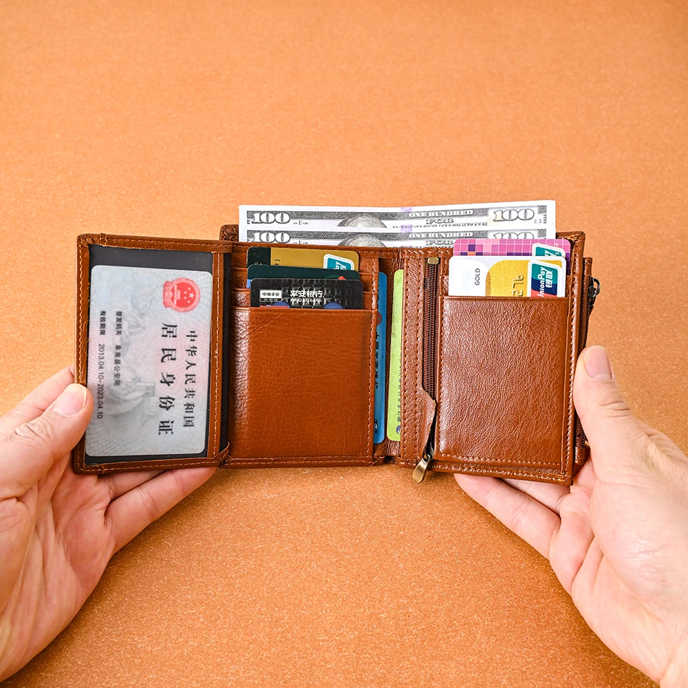 

Men's Coin Purse Wallet RFID Blocking Man Genuine Leather Wallet Zipper Business Card Holder Money Bag Wallet Male