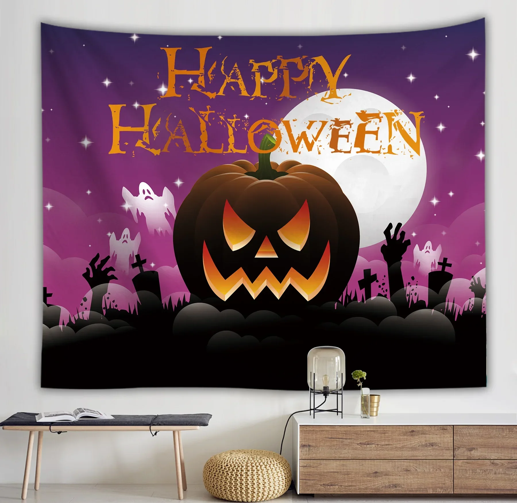 Halloween Pumpkin Skeleton Tapestry In Europe and America Party Decoration Home Cloth Wall Painting