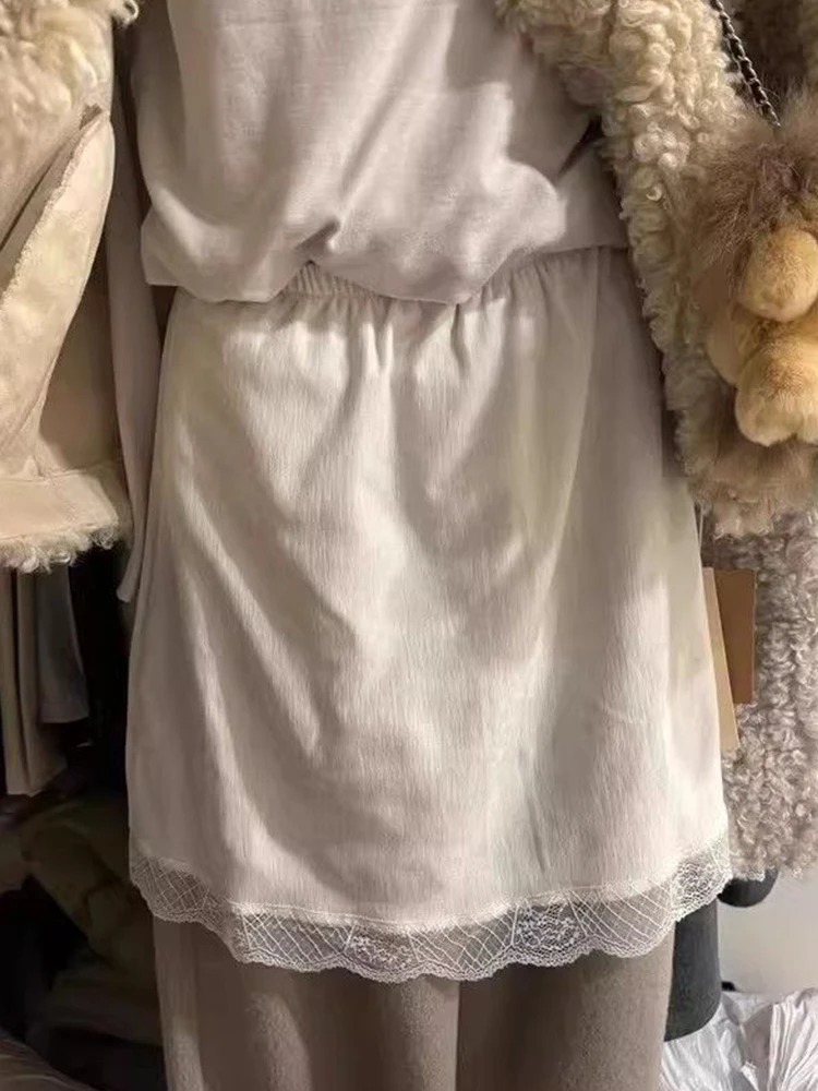 Spring Summer New Lace Trim Splice High Waist Women's Skirt Layered Wear Elastic Bottom Loose Fit Hip Covering Slimming