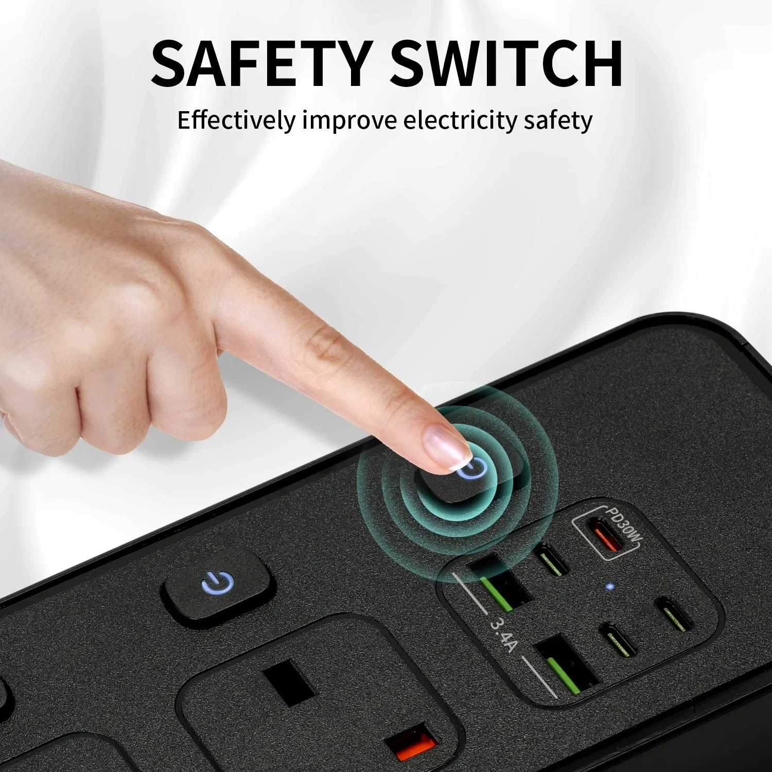 مقبس تمديد قطاع الطاقة العالمي مع منفذ USB Type-c QC3.0 PD 20 واط 2 متر سلامة سنغافورة الاتحاد الأفريقي الاتحاد الأوروبي الولايات المتحدة المملكة المتحدة التوصيل عرام حامي