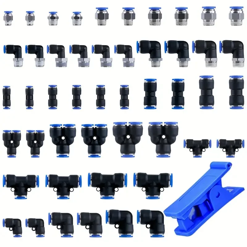 

49pcs Quick Connect Air Hose Fittings Kit - Connectors for Pneumatic & Vacuum Systems, Includes Tubing Cutter