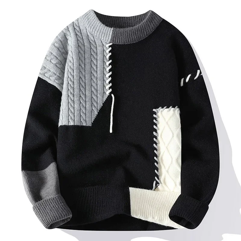 Stocked Japanese Style Cross-Border Hot Selling Tweed Round Neck Men's Casual Knitted Top Fashionable Sweater Jacket