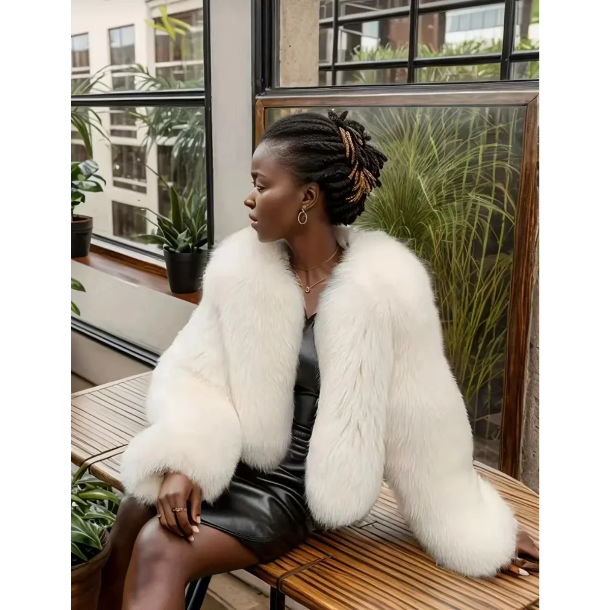 

2025 New Faux Fur Overcoat Black White Fluffy Fur Jacket Fashion Able Autumn Winter Thick Warm Fox Fur Coat Women