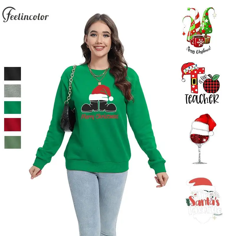 

Women Vintage Christmas Sweatshirt Tracksuit Xmas New Year Adult Pullover Long Sleeved Streetwear Carnival Female Clothing