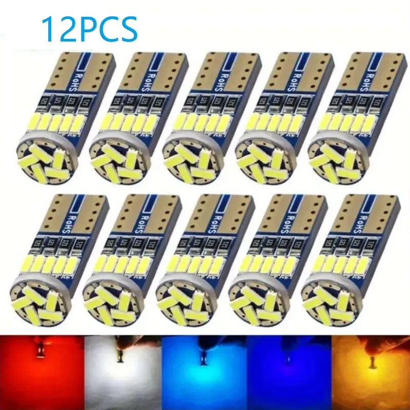 12PCS T10 W5W Canbus Bulbs 194 LED 4014 SMD 15 LED Bulbs White Error Free Car Auto Wedge Interior Light Dome Map Trunk Lamp 12V