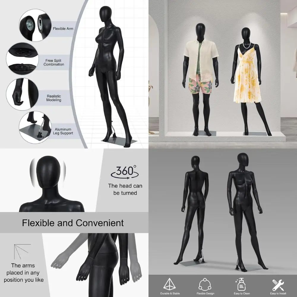 

70 Realistic Full Body Mannequin with Adjustable Stand and Metal Base, Black