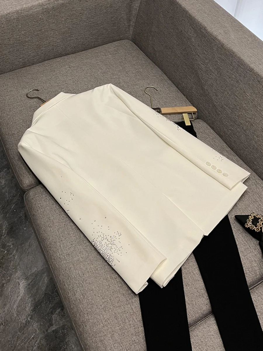 

Тяжелый костюм Du iny со стразами неправильной формы, широкий крой, тонкий костюм большого размера, новое корейское длинное пальто, ветрозащитное пальто