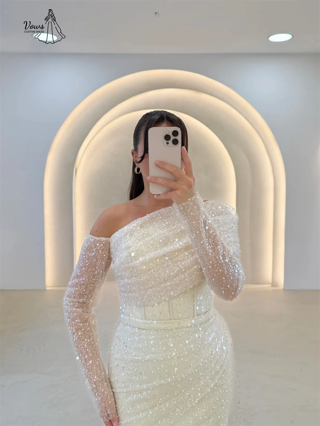 Vows الترتر امرأة فستان أنيق فاخر ذيل السمكة تنورة المرأة مساء فستان الزفاف ضيف مخصص Ballgown فستان حفلات حفل #4