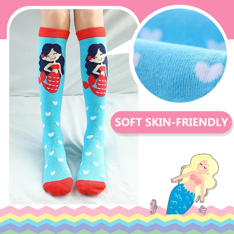 6Pairs/Lot 2-14Years Children Girls Socks Soft Cotton Toddler Leg Warmers Mermaids Cartoon Socks For Kids Knitted Girl Knee Sock