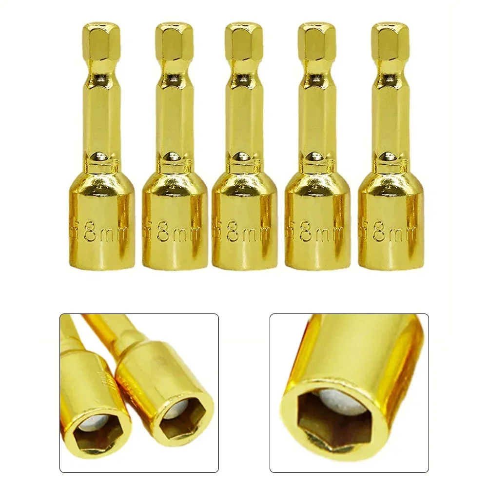 5pcs Hex Socket Adapter  8mm Magnetic Nut Driver  Sturdy and Dependable Tool for Machine Repair and DIY Projects