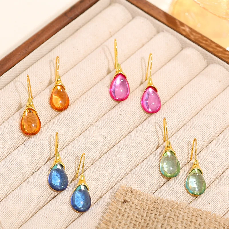 

Teardrop-Shaped Cat's Eye Stone Earrings Women's Fashionable Trendy Earrings Four-Color Minimalist Gemstone Stud Earrings