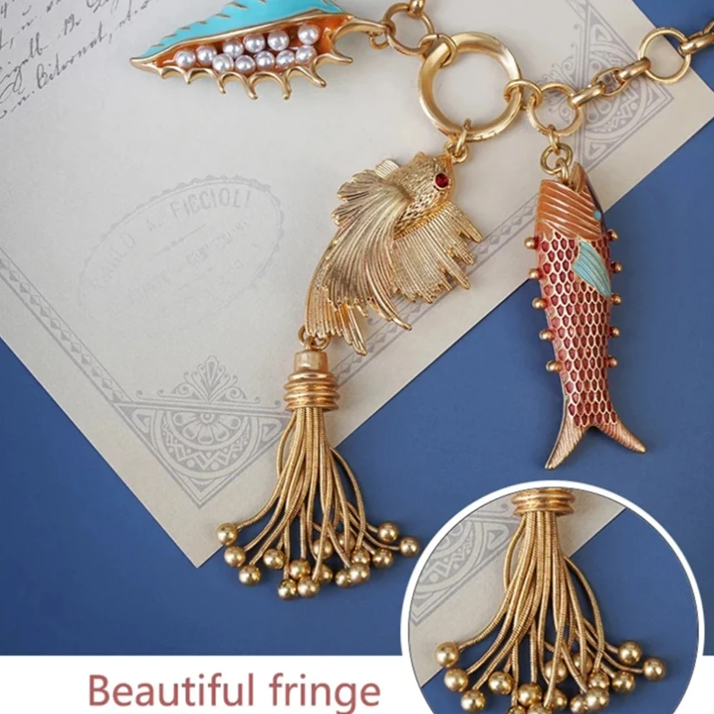 

Marine organisms mermaid Fringe Pendant Necklace Boho Summer Cute Fish Beach girls accessories Jewelry for Women Gift