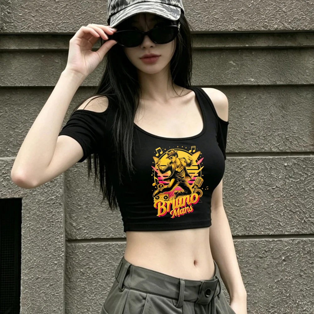 Bruno Mars cropped top girl korean fashion japanese summer manga kawaii shirt streetwear gyaru party dollette baddie