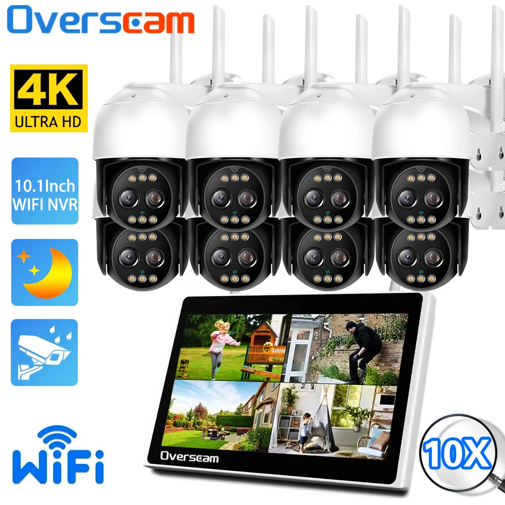 10X PTZ Zoom 4K 8MP Wireless Security Cameras Kit Outdoor IP Camera Surveillance CCTV System Set With 10.1