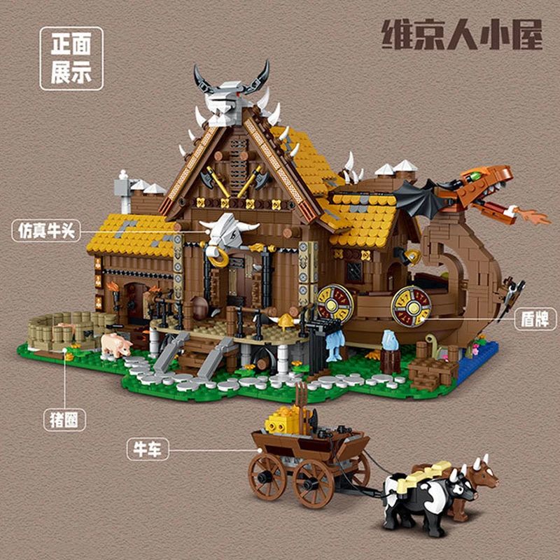 3129pcs MOC Creative History The Vikings House Building Blocks Construction Kit for Adults Bricks Assembling toys for Boys Gift