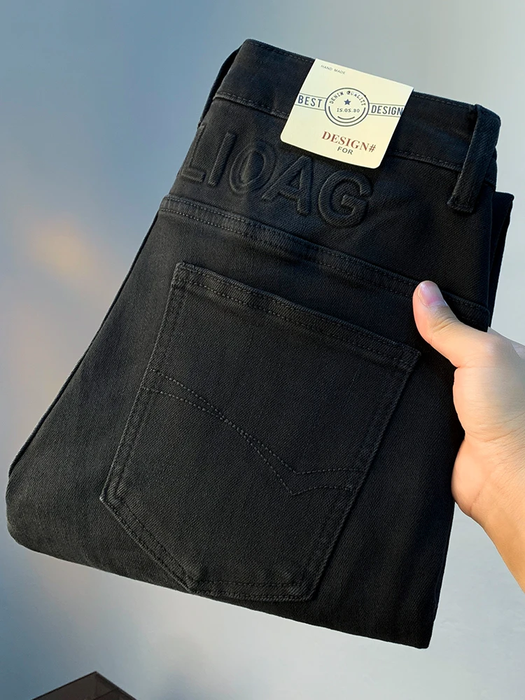 

High-End Men's Casual Slim Fit Jeans Bla Simple Summer Thin Elastici Long Pants Youth Faion Cotton Polyester Spandex
