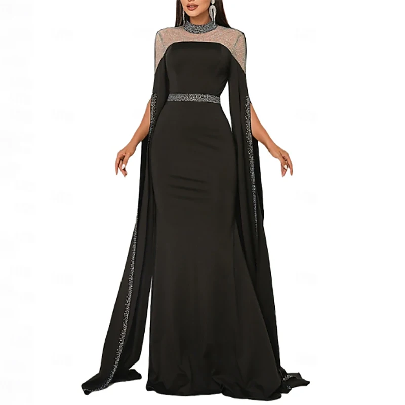 

Black High collar Evening Dresses Long Sleeved Mermaid Beaded Mop sleeve Prom Dresses Prom Dresses Dresses For Gala