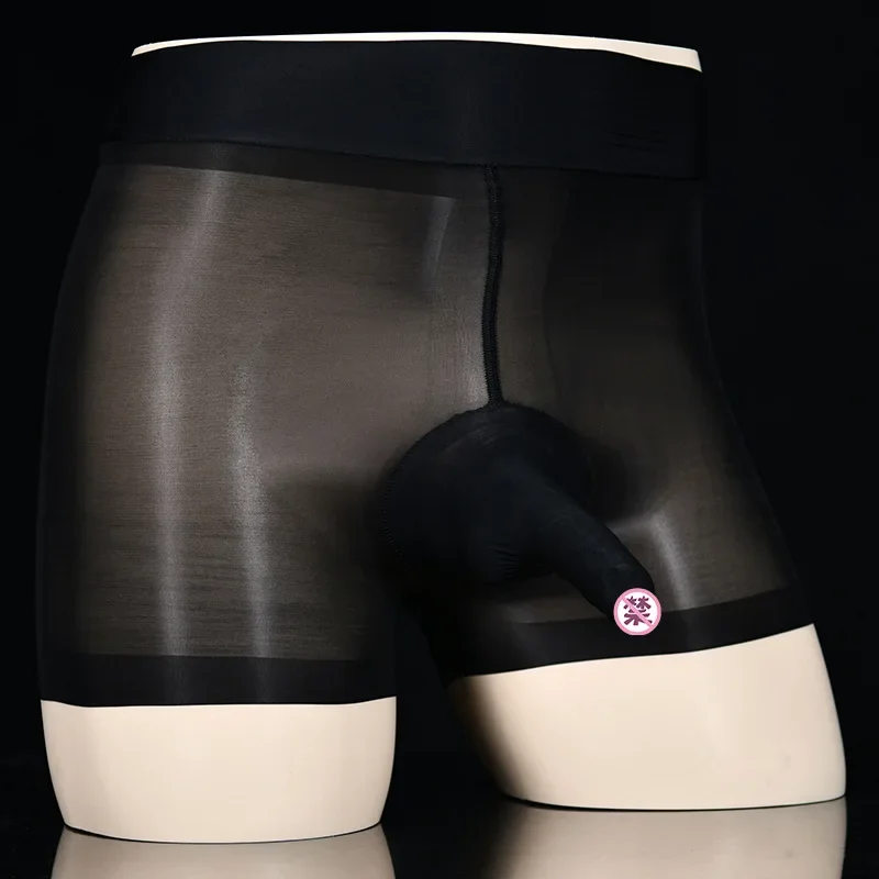 Эротические плавки Sissy, тонкие прозрачные масляные блестящие двухслойные бесшовные шорты-боксеры с высокой талией для мужчин, трусики с рукавами для пениса