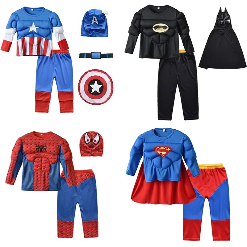 

Marvel Avengers Superhero Hulk Captain America Cosplay Costume Boys Girls Spiderman Muscle Suit Halloween Carnival Party Clothes