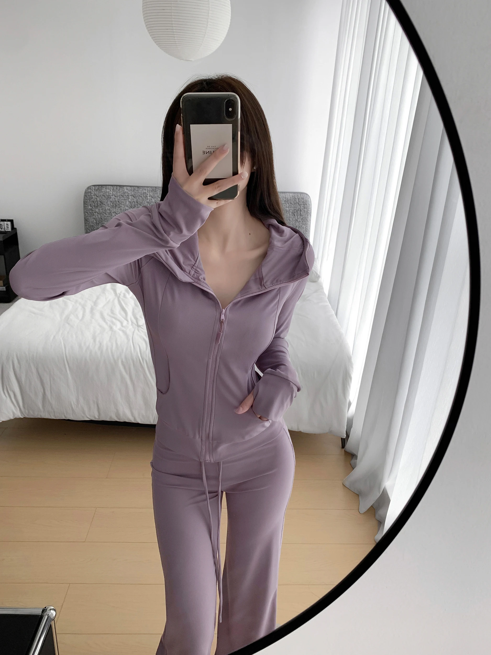 Zhang Ziyi Women's Slimming Summer Outfit Set Lightweight Breathable Long Sleeve Hooded Sun Protection Micro Flare Pants