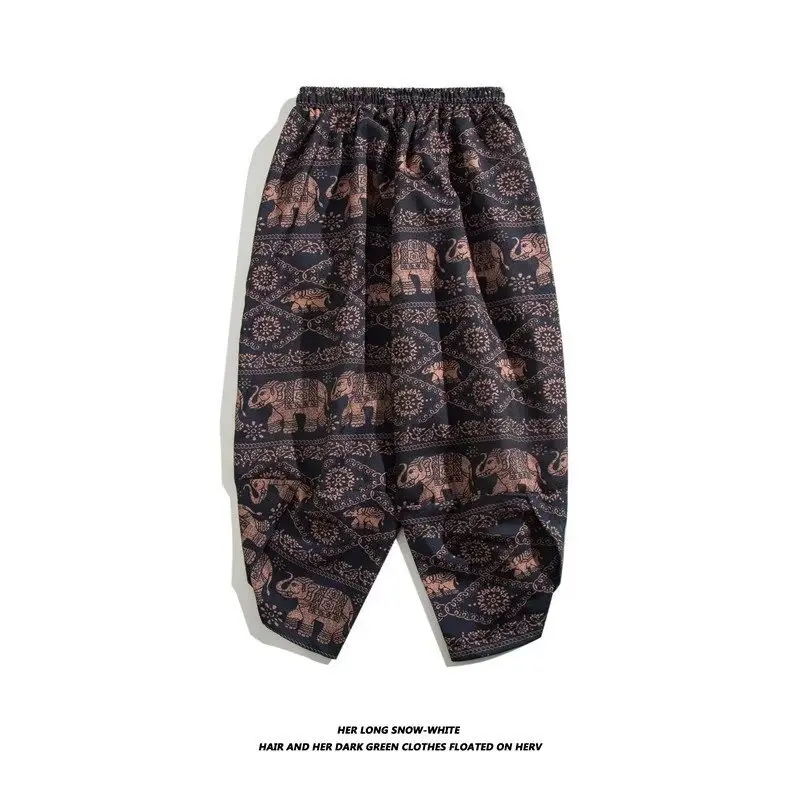 Summer Oversized Beach Shorts Korean Version Men's High-Quality Business Travel Loose Print Pattern Cropped Casual Radish Pants