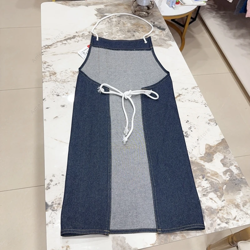 Tablier en denim de coton de style japonais-coisine à la mode café Nail Art peinture vêtements de travail unisexe