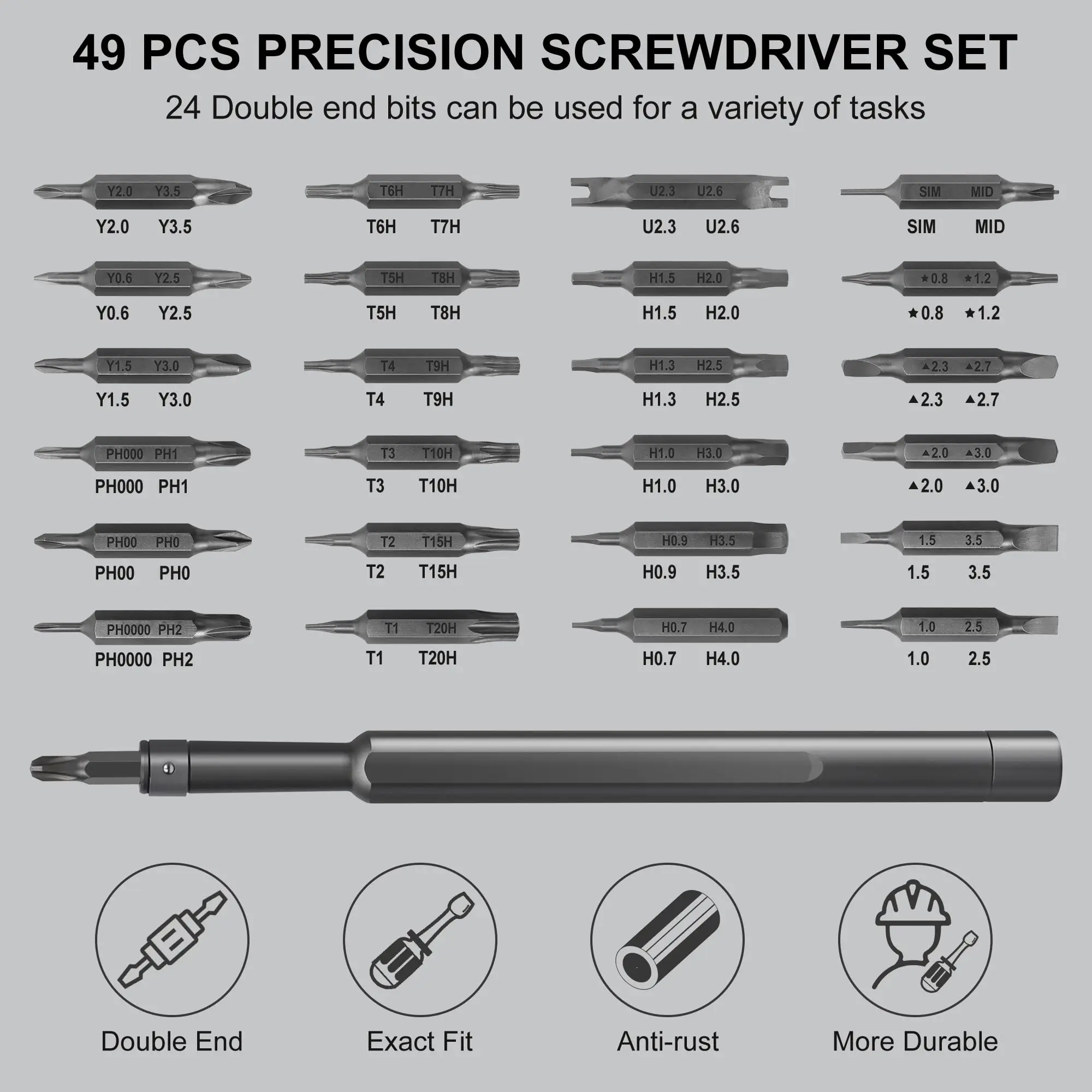 Precision Screwdriver Set 49 in 1 Mini Repair Tool Double-Headed Torx Phillips Magnetic Screw Driver Bits for Phone Watch Camera