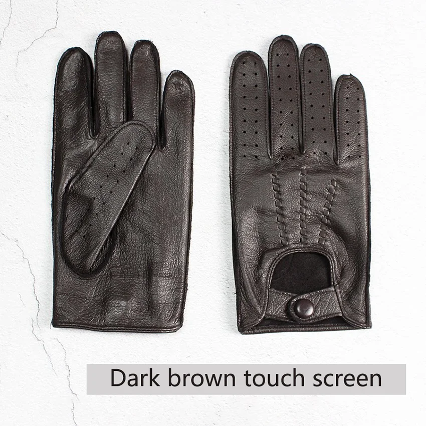 Guantes de piel de ciervo para montar en motocicleta para hombre, manoplas de cuero de una sola capa, delgadas, a la moda, huecas, para Conductor de