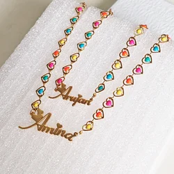 Customized stainless steel name enamel adjustable heart-shaped bracelet necklace stainless steel jewelry set women's gift