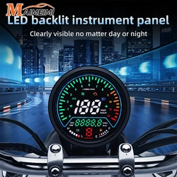 12V Motorcycle Speedometer Instruments Odometer Tachometer Meter Fuel Level Meter Indicator LED Round 12000rpm Low Voltage Alarm