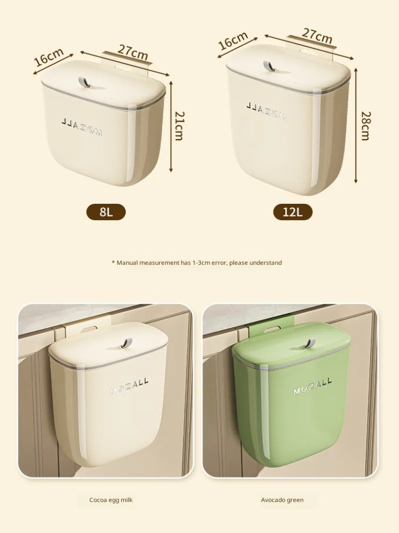 Household Kitchen Wall Mounted Trash Can Storage Bin with Lid Hanging Kitchen Waste Bin