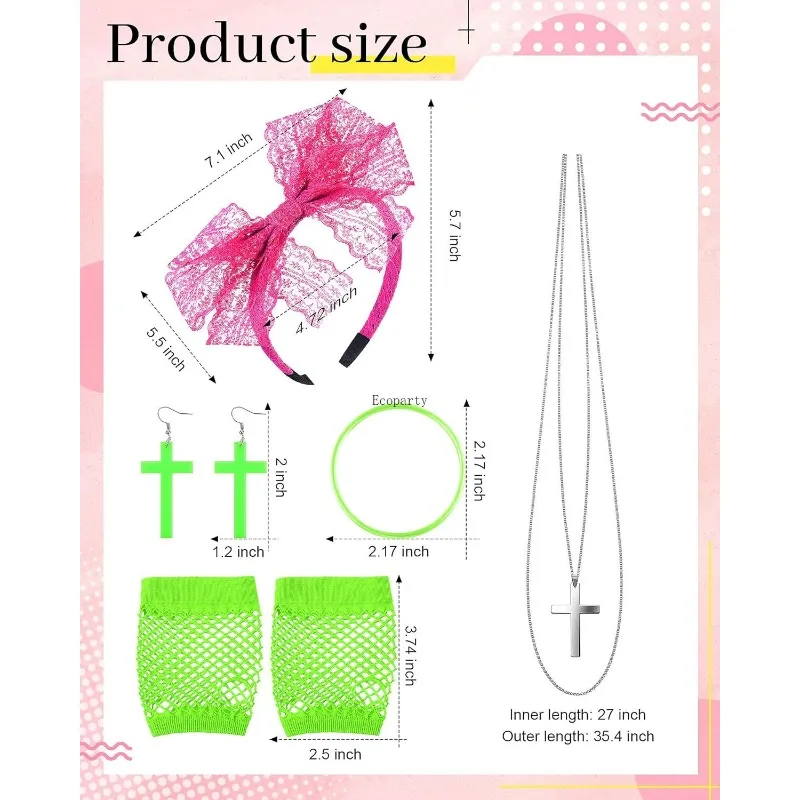 80s Accessories Women Dress Costume Lace Headband Earrings Fishnet Gloves Necklace Bracelet anime accessories set fancy dress