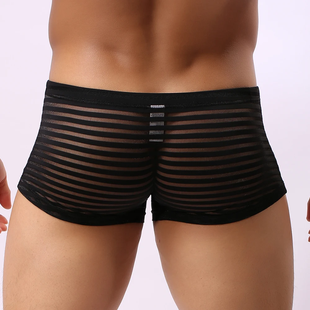 1pc Sexy Men\'s Striped See Through Seamless Briefs Shorts Underwear Trunks Elastic Low Waist Man Panties