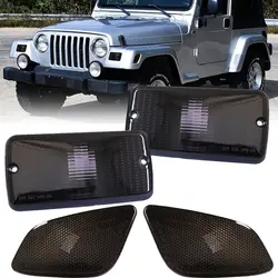 4PCS Smoke Bumper Signal Fender Side Marker Lights For 1997-2006 Jeep Wrangler TJ