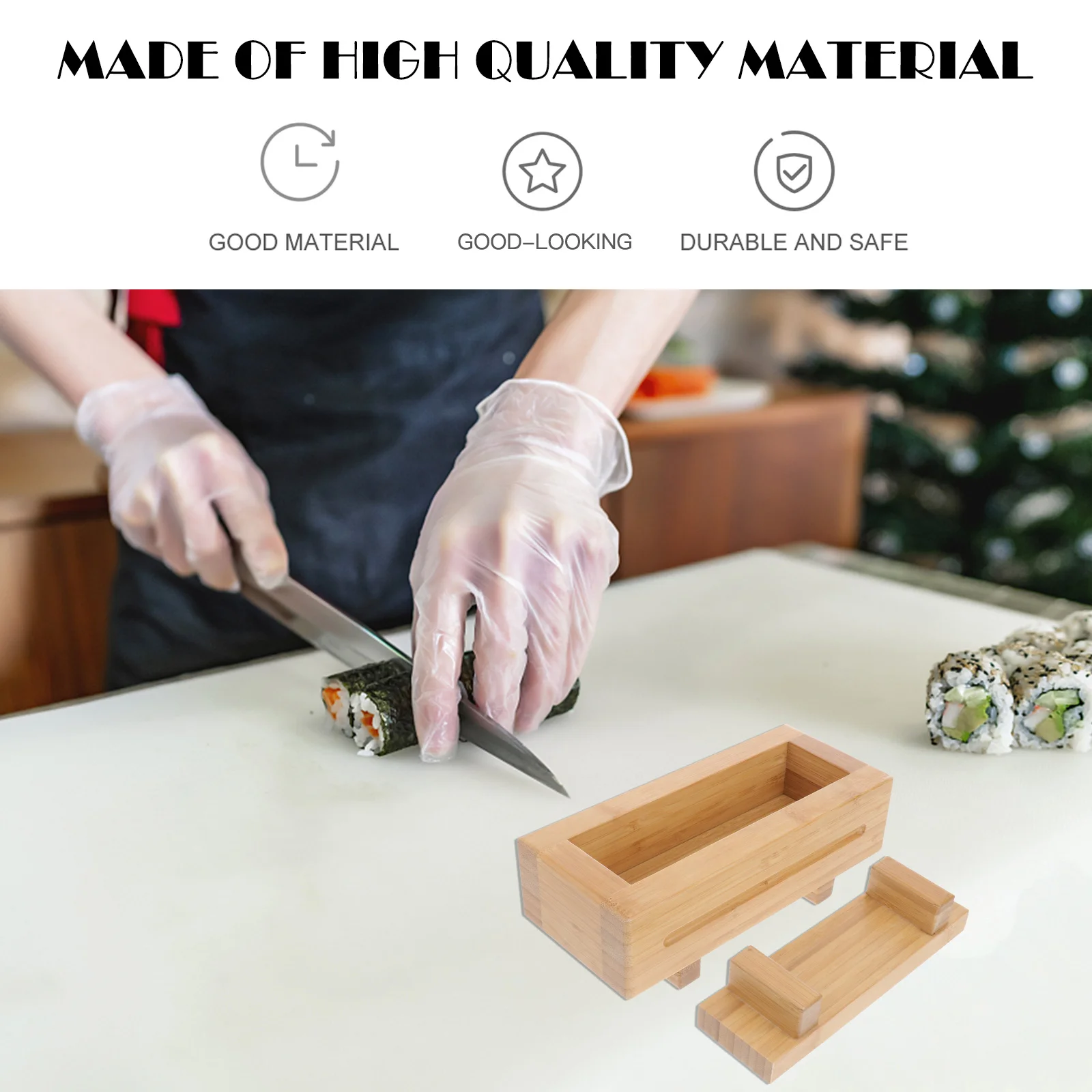 Bamboo Wooden Rectangular Sushi Press Mold Box Sushi Making Kit DIY Sushi Rice Roller Molds Sushi Kitchen Making Tools