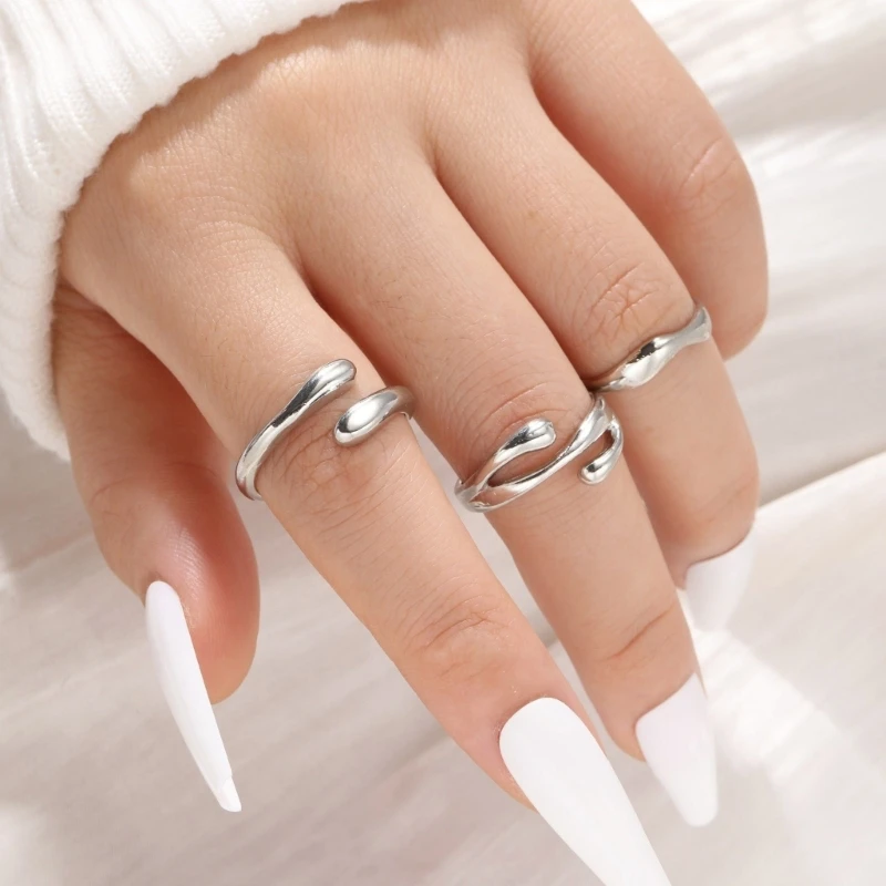 Distinctive 3 Pieces Rings Set with Unconventional Textures Portable Special Gifts for Fashion Enthusiasts Casual Wear