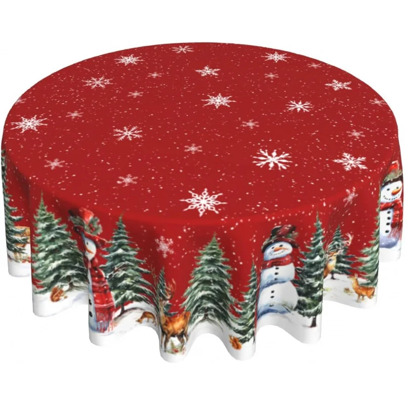 

Christmas Snowman Round Tablecloth Winter Snowflake Reindeer Family Party Decoration 60X60cm