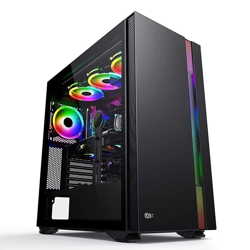 Black and white desktop computer case 360 water cooling EATX main board graphics card holder RGB multi-hard disk