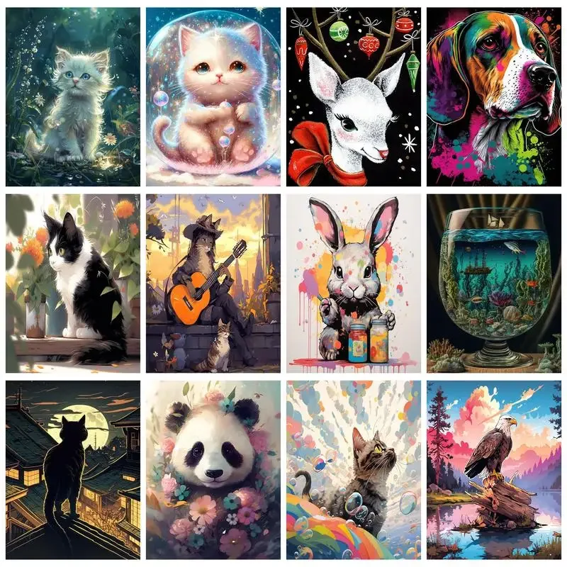 

112112 Diy Painting By Numbers Home Decor Handpainted Cat Canvas Painting Acrylic Paint Animals Wall Art Picture