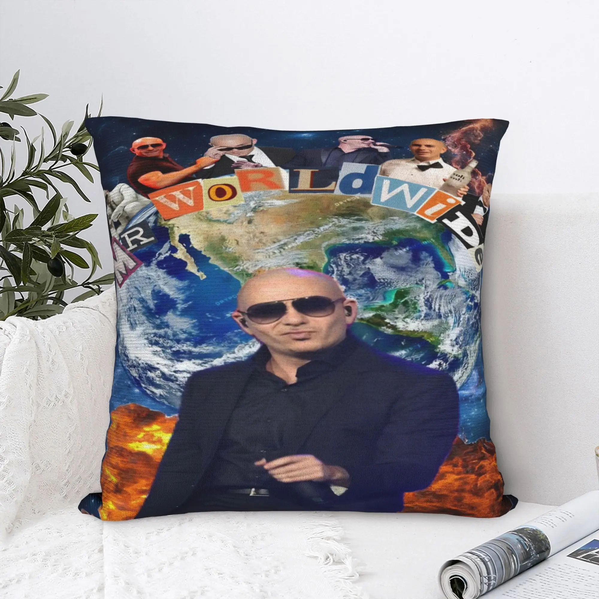 Singer Pitbull Tour 2026 Printed Pillowcases Cushion Cover  Throw Pillow Cover Sofa Decorations Square Multiple Sizes