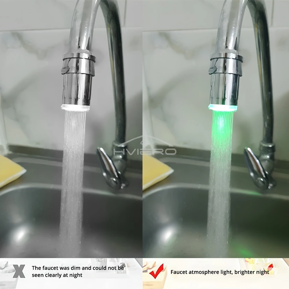 Đèn LED Vòi Nước Streamer 7 Màu Thay Đổi Nhiệt Độ Cảm Biến Ánh Sáng Sen Tắm Vòi Phun Đầu Bếp Phụ Kiện Phòng Tắm