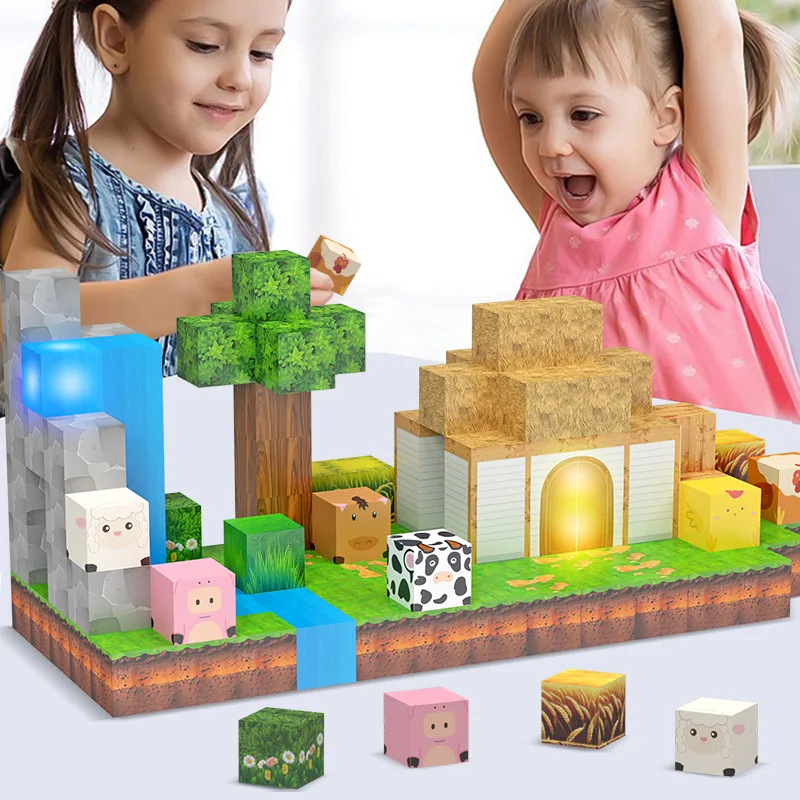 Magnetische bouwstenen Farm Series Kit met lichtbouw Mijn Magneetblokjes Bakstenen DIY STEM Educatief speelgoed voor kinderen Verjaardagscadeau