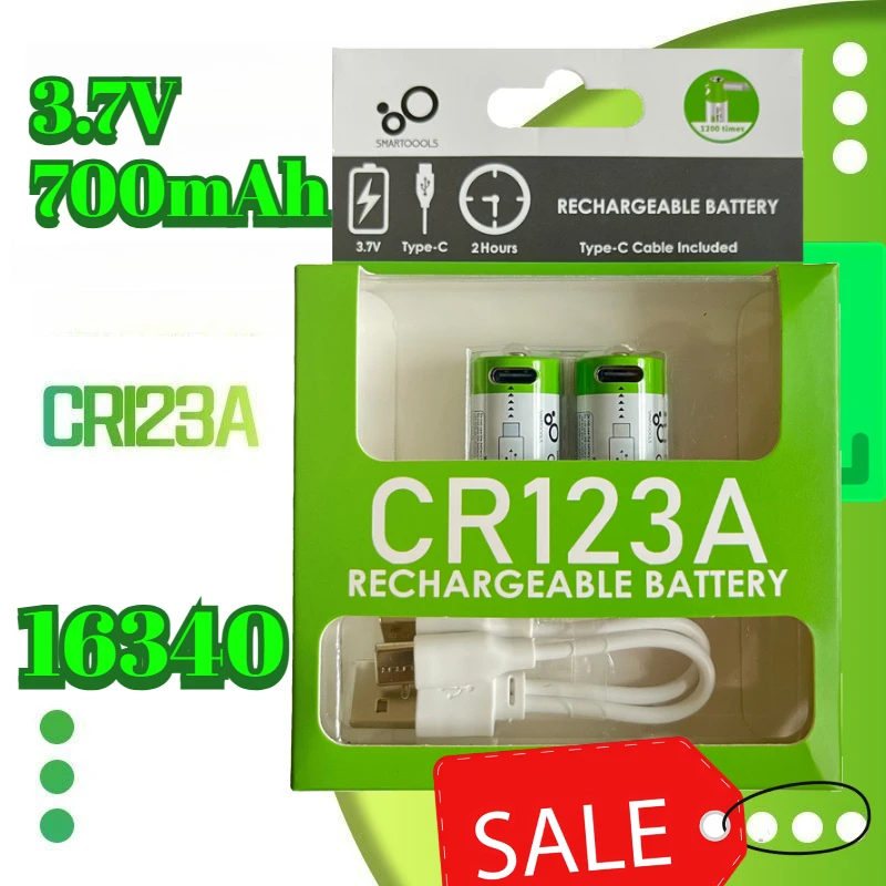 

3.7V CR123A Rechargeable Battery Li-ion CR17345 16340 Batteries for Laser Pen LED Flashlight Cell + Type-c Cable