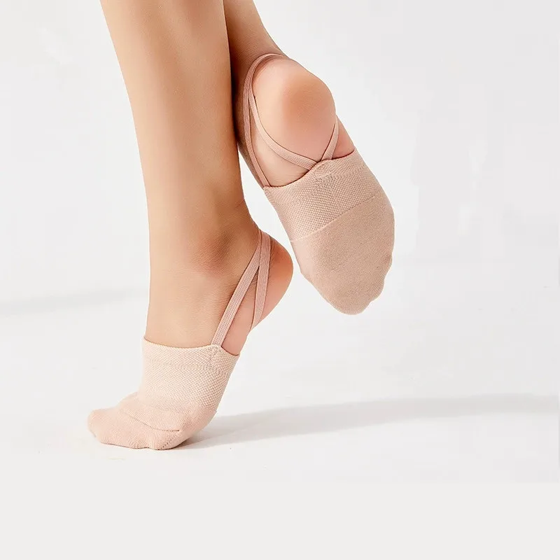 Knitted Rhythmic Gymnastics Dance Shoes Half Socks Men and Women Chinese Half Soles Cheerleading Belly Practice Shoe