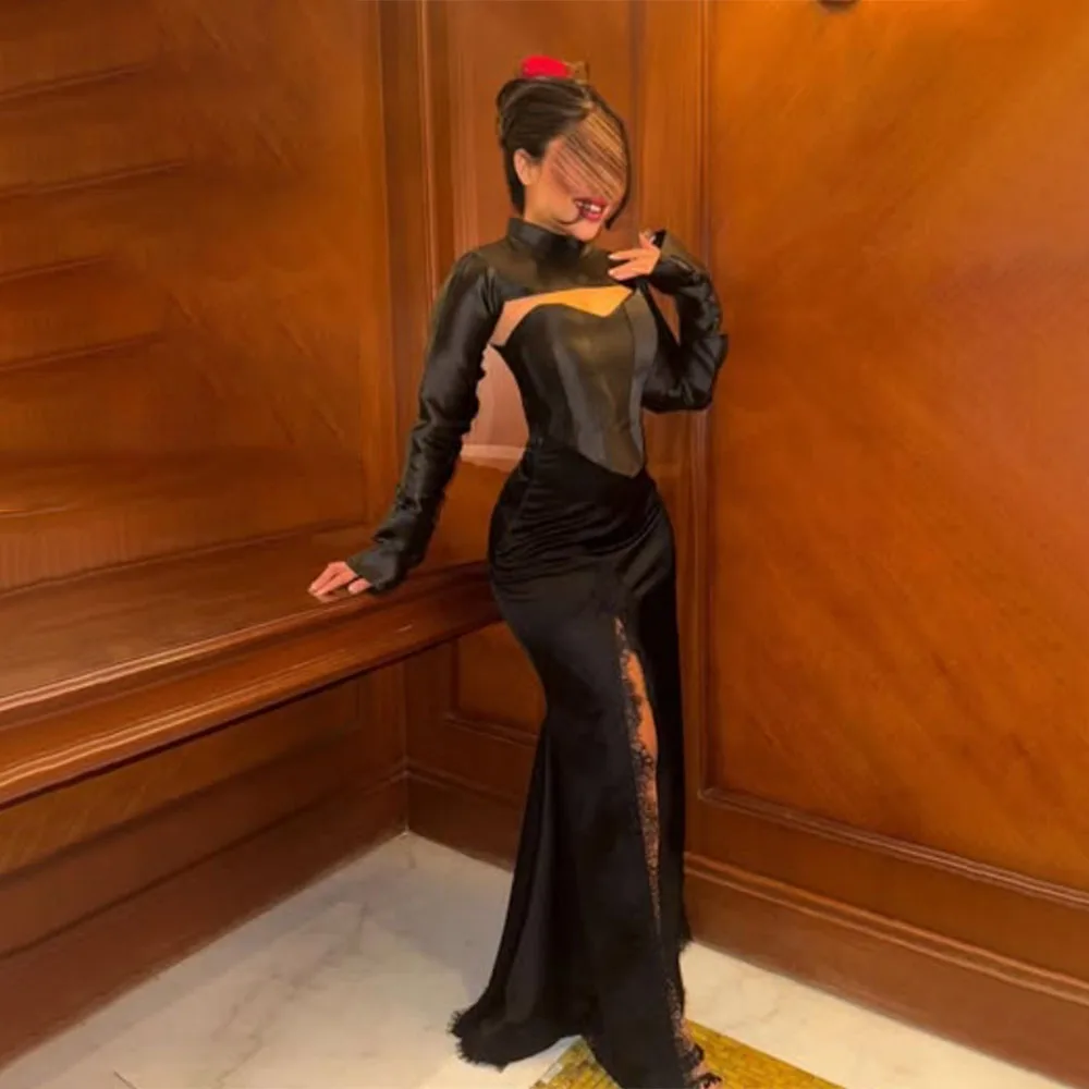 

Высокое качество, индивидуальное элегантное женское платье с высокой вилкой и длинными рукавами длиной до пола для свадебной вечеринки فساتين السهرة