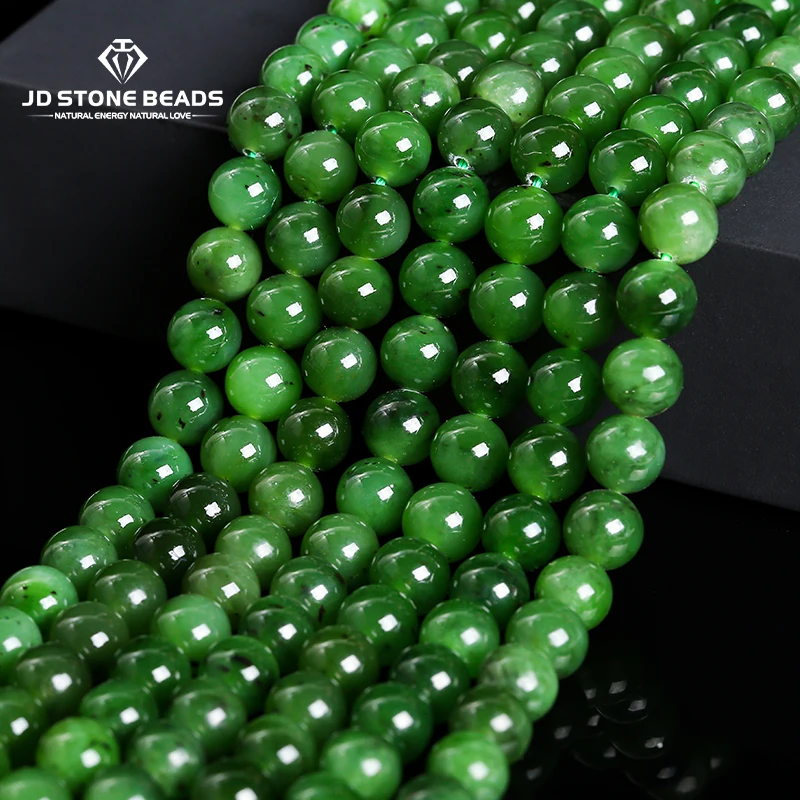 Natural Hetian Green Jade Bead Round Loose Spacer 6 8 10MM Pick Size Jasper Bead For Jewelry Making Diy Bracelet Accessories