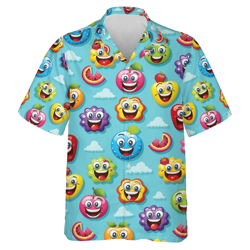 

3D Printed Funny Fruit Face Graphic Beach Shirts For Men Clothes Banana Pineapple Hawaiian Shirts Short Sleeve Men's Aloha Shirt